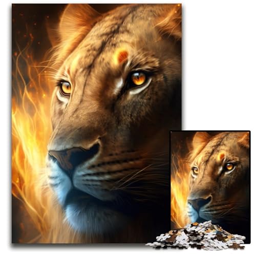 1000-teiliges Puzzle „Fantasy Lion“ aus Pappe, pädagogisches Denkspiel, künstlerische Heim- und Bürodekoration, ab 14 Jahren, 26x38cm/10,23x14,96 Zoll von RZFWJL