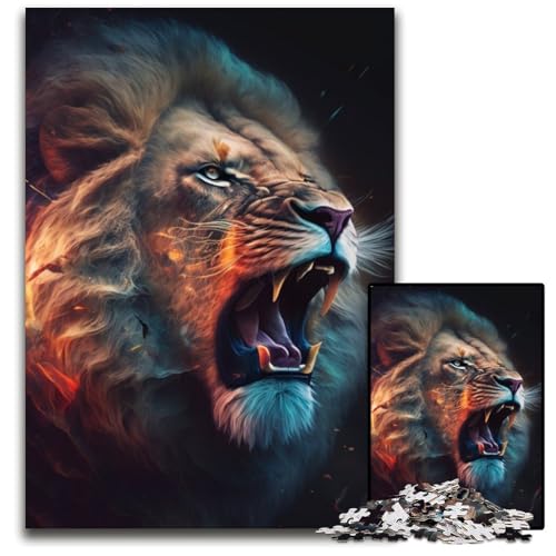 1000-teiliges Puzzle „Fantasy Lion“ aus Pappe, pädagogisches Denkspiel, künstlerische Heim- und Bürodekoration, ab 14 Jahren, 26x38cm/10,23x14,96 Zoll von RZFWJL