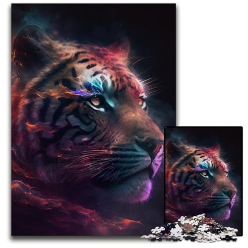 1000-teiliges Puzzle „Fantasy Tiger“ aus Pappe, pädagogisches Denkspiel, künstlerische Heim- und Bürodekoration, ab 14 Jahren, 26x38cm/10,23x14,96 Zoll von RZFWJL