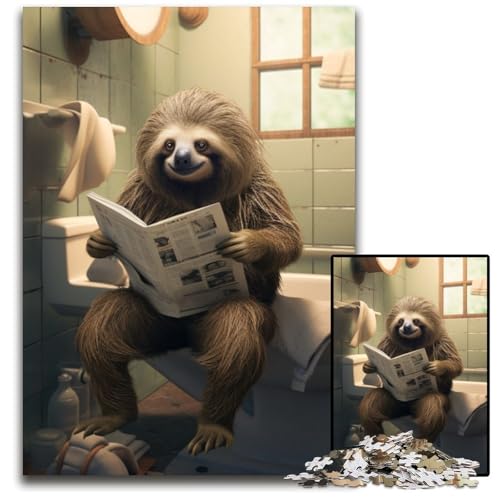 1000-teiliges Puzzle „Faultier liest Zeitung“, Kartonpuzzle, pädagogisches Denkspiel, künstlerische Heim- und Bürodekoration, ab 14 Jahren, 26x38cm/10,23x14,96 Zoll von RZFWJL