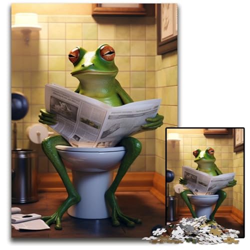 1000-teiliges Puzzle „Frosch liest Zeitung“, Holzpuzzle für Erwachsene, Denksportaufgabe und Heimdekoration, 50x75cm/19,68x29,52 Zoll von RZFWJL