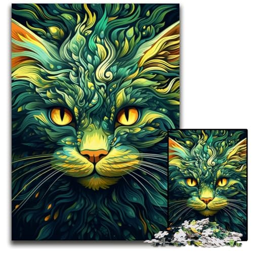 1000-teiliges Puzzle „Grüne Katze“, Holzpuzzle, pädagogisches Denkspiel, künstlerische Heim- und Bürodekoration, ab 14 Jahren, 50x75cm/19,68x29,52 Zoll 1000-teiliges Puzzle „Grüne Katze“, Holzpuzzle, pädagogisches Denkspiel, künstlerische Heim- und Bürodekoration, ab 14 Jahren, 50x75cm/19,68x29,52 Zoll von RZFWJL