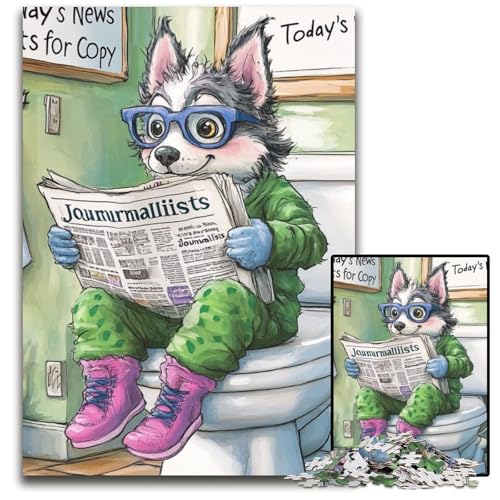 1000-teiliges Puzzle „Husky Go Toilet“, Holzpuzzle für Erwachsene, Denksportaufgabe und Heimdekoration, 50x75cm/19,68x29,52 Zoll 1000-teiliges Puzzle „Husky Go Toilet“, Holzpuzzle für Erwachsene, Denksportaufgabe und Heimdekoration, 50x75cm/19,68x29,52 Zoll von RZFWJL