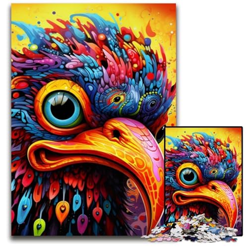 1000-teiliges Puzzle „Psychedelischer Vogel“ aus Holz, pädagogisches Denkspiel, künstlerische Heim- und Bürodekoration, ab 14 Jahren, 50x75cm/19,68x29,52 Zoll von RZFWJL