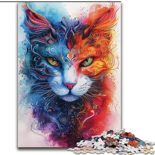 1000-teiliges Puzzle Aquarellkatze, Spielspielzeug, jedes Teil ist einzigartig – anspruchsvolles Familienspiel für Kinder ab 14 Jahren (Größe 26x38cm) von RZFWJL