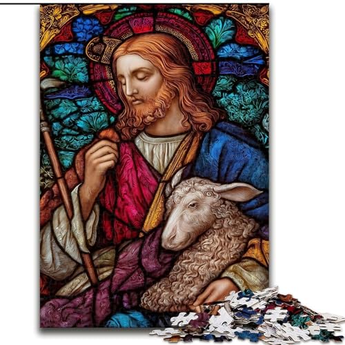 1000-teiliges Puzzle Bunter Jesus, entspannendes intellektuelles Lernspielzeug, Geburtstagsgeschenk, Geschenke, Wandkunst (Größe 26x38cm) von RZFWJL