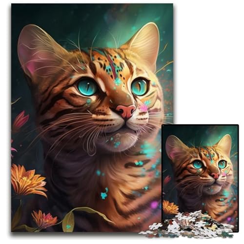 1000-teiliges Puzzle-Geschenk, Bunte Kunstkatze, schwierige Puzzles für Erwachsene, Geburtstage und Feiertage, 26x38cm/10,23x14,96 Zoll von RZFWJL
