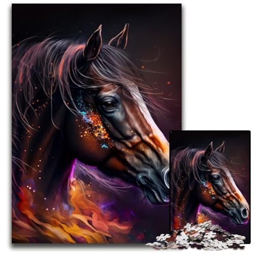 1000-teiliges Puzzle-Geschenk, Pferdenebel, schwierige Puzzles für Erwachsene, Geburtstage und Feiertage, 26x38cm/10,23x14,96 Zoll von RZFWJL