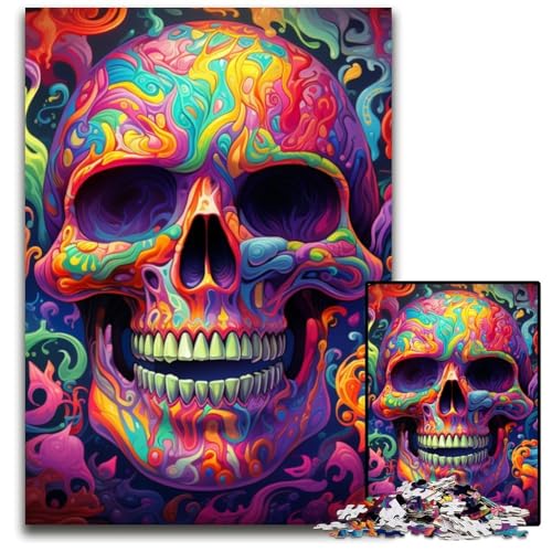 1000-teiliges Puzzle-Geschenk, farbenfroher Kunst-Totenkopf, schwierige Puzzles für Erwachsene, Geburtstage und Feiertage, 26x38cm/10,23x14,96 Zoll von RZFWJL