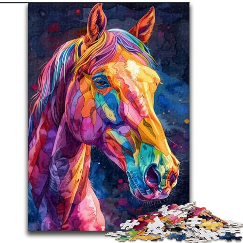 1000-teiliges Puzzle Pferde-Aquarell, Spielspielzeug, jedes Teil ist einzigartig – anspruchsvolles Familienspiel für Kinder ab 14 Jahren (Größe 50x75cm) von RZFWJL
