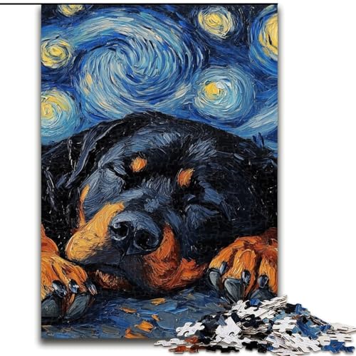 1000-teiliges Puzzle Rottweiler-Nachthimmel aus Pappe, anspruchsvolles Denkspiel für Teenager, Spaß für den Familienspielabend, 1000 Teile(26x38cm) von RZFWJL