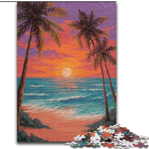 1000-teiliges Puzzle Strand bei Sonnenuntergang, Spielspielzeug, jedes Teil ist einzigartig – anspruchsvolles Familienspiel für Kinder ab 14 Jahren (Größe 26x38cm) von RZFWJL