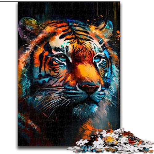 1000-teiliges Puzzle Ungezähmte Schönheit, Tigerkopf-Puzzle aus Holz, anspruchsvolles Denkspiel für Teenager, Spaß für den Familienspielabend, 1000 Teile(50x75cm) von RZFWJL