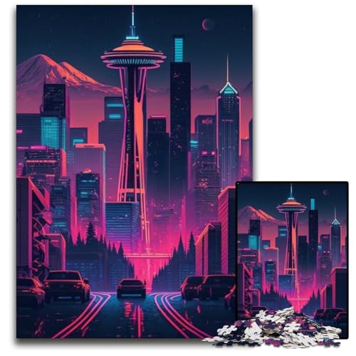1000-teiliges Puzzle aus Karton mit der Innenstadt von Seattle, pädagogisches Denkspiel, künstlerische Heim- und Bürodekoration, ab 14 Jahren, 26x38cm/10,23x14,96 Zoll 1000-teiliges Puzzle aus Karton mit der Innenstadt von Seattle, pädagogisches Denkspiel, künstlerische Heim- und Bürodekoration, ab 14 Jahren, 26x38cm/10,23x14,96 Zoll von RZFWJL