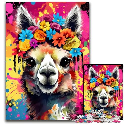 1000-teiliges Puzzle aus Pappe mit Alpaka-Blumen, pädagogisches Denkspiel, künstlerische Heim- und Bürodekoration, ab 14 Jahren, 26x38cm/10,23x14,96 Zoll von RZFWJL