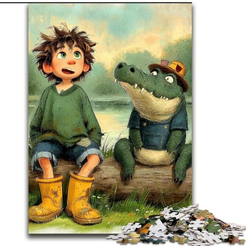 1000-teiliges Puzzle für Erwachsene, Alligator und Junge, Lernspiele, Heimdekoration ganze Familie (Größe 50x75cm) von RZFWJL