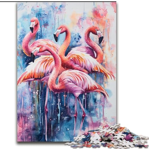1000-teiliges Puzzle für Erwachsene, Aquarell-Flamingo, Lernspiele, Heimdekoration, ganze Familie (Größe 50x75cm) von RZFWJL
