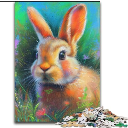 1000-teiliges Puzzle für Erwachsene, Baby-Häschen in den Blumen, Lernspiele, Heimdekoration ganze Familie (Größe 50x75cm) von RZFWJL