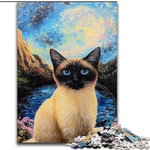 1000-teiliges Puzzle für Erwachsene, Blumen- und Katzen-Puzzle, Spiel für Erwachsene, Geschenk, interaktives Familienspiel, Gehirn-Herausforderung, Geschenk, 50x75cm von RZFWJL