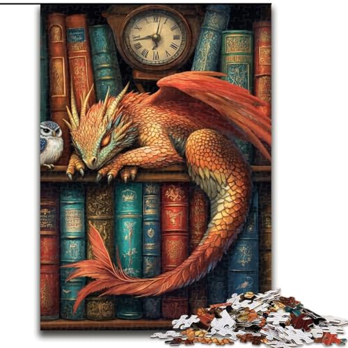 1000-teiliges Puzzle für Erwachsene, Drache auf dem Bücherregal, Puzzle, Spiel für Erwachsene, Geschenk, Familien-Interaktives Spiel, Gehirn-Herausforderung, Geschenk, 50x75cm von RZFWJL
