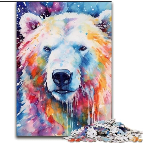 1000-teiliges Puzzle für Erwachsene, Eisbär-Aquarell-Puzzle aus Holz, Entspannung und Herausforderung, farbenfrohe Heimdekorationskunst, Freunde, 1000 Teile(50x75cm) von RZFWJL