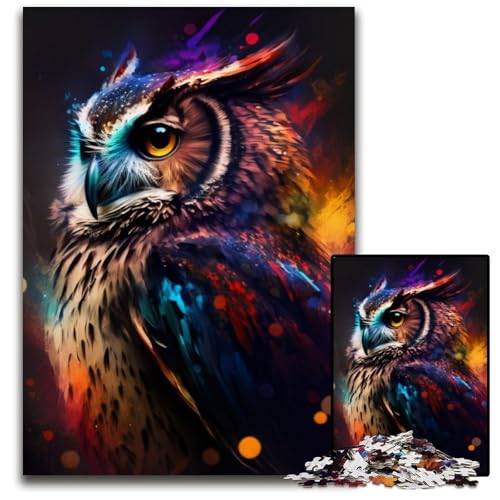 1000-teiliges Puzzle für Erwachsene, Fantasie-Eule, Karton-Puzzle, interaktives Familienspiel, Denksportaufgabe, Lernspielzeug, 26x38cm/10,23x14,96 Zoll von RZFWJL