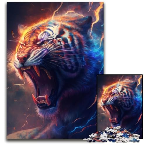 1000-teiliges Puzzle für Erwachsene, Fantasy-Tiger, Karton-Puzzle, interaktives Familienspiel, Denksportaufgabe, Lernspielzeug, 26x38cm/10,23x14,96 Zoll von RZFWJL