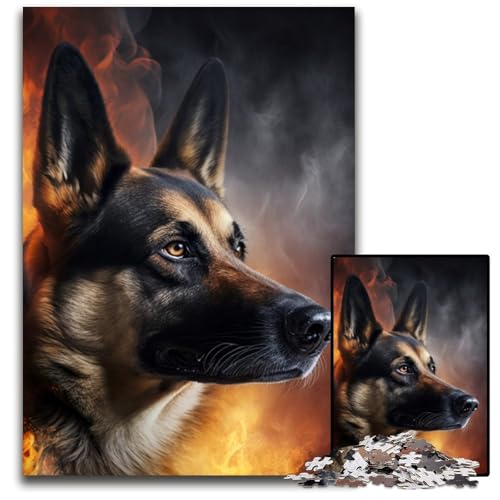 1000-teiliges Puzzle für Erwachsene, Feuerdeutscher Schäferhund, Holzpuzzle, interaktives Familienspiel, Denksportaufgabe, Lernspielzeug, 50x75cm/19,68x29,52 Zoll 1000-teiliges Puzzle für Erwachsene, Feuerdeutscher Schäferhund, Holzpuzzle, interaktives Familienspiel, Denksportaufgabe, Lernspielzeug, 50x75cm/19,68x29,52 Zoll von RZFWJL