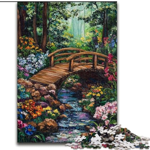 1000-teiliges Puzzle für Erwachsene, Herbst-Holzbrücke, Lernspiele, Heimdekoration ganze Familie (Größe 26x38cm) von RZFWJL