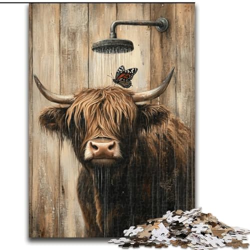1000-teiliges Puzzle für Erwachsene, Highland Cow im Badezimmer, Puzzle, Spiel für Erwachsene, Geschenk, Familien-Interaktives Spiel, Gehirn-Herausforderung, Geschenk, 50x75cm von RZFWJL