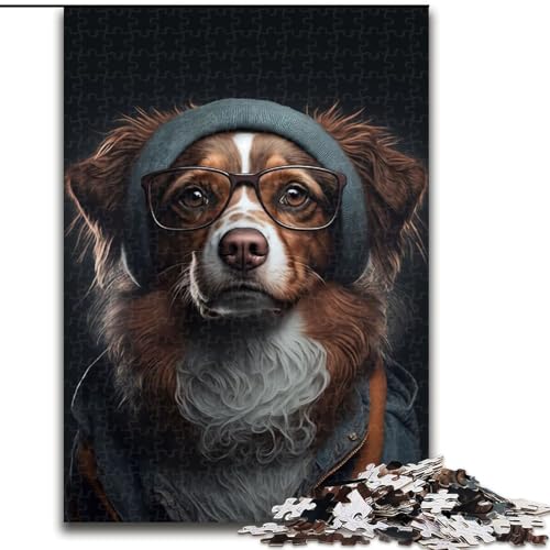 1000-teiliges Puzzle für Erwachsene, Hipster-Hund in Kleidung, Puzzle aus Holz, lehrreiches und unterhaltsames Indoor-Spiel für die Heimdekoration, 1000 Teile(50x75cm) von RZFWJL