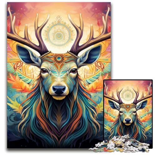 1000-teiliges Puzzle für Erwachsene, Hirsch, psychedelische Kunst, Puzzles für Erwachsene, Lernspielzeug für Jugendliche, Heim- und Bürodekoration, 50x75cm/19,68x29,52 Zoll 1000-teiliges Puzzle für Erwachsene, Hirsch, psychedelische Kunst, Puzzles für Erwachsene, Lernspielzeug für Jugendliche, Heim- und Bürodekoration, 50x75cm/19,68x29,52 Zoll von RZFWJL