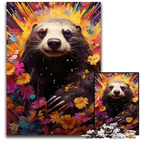 1000-teiliges Puzzle für Erwachsene, Honigdachs-Puzzle aus Pappe, interaktives Familienspiel, Denksportaufgabe, Lernspielzeug, 26x38cm/10,23x14,96 Zoll von RZFWJL