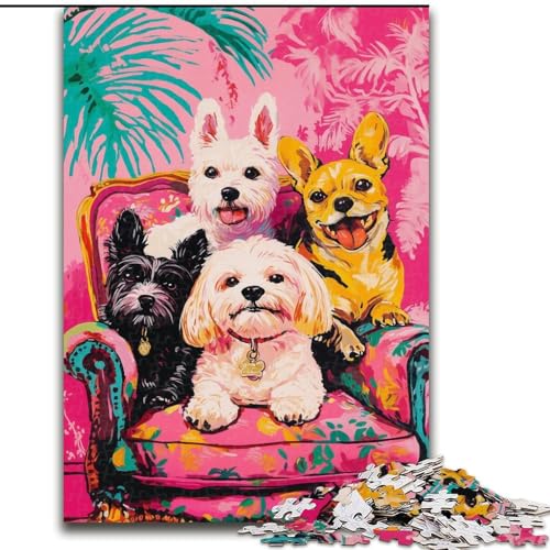 1000-teiliges Puzzle für Erwachsene, Hund auf dem Sofa, Lernspiele, Heimdekoration ganze Familie (Größe 26x38cm) von RZFWJL