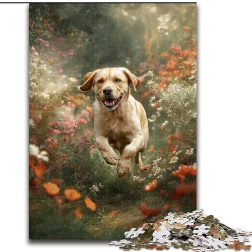 1000-teiliges Puzzle für Erwachsene, Hund und Blumen, Lernspiele, Heimdekoration, ganze Familie (Größe 50x75cm) von RZFWJL