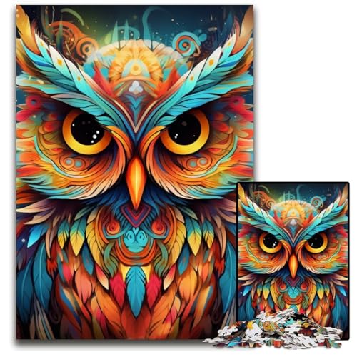 1000-teiliges Puzzle für Erwachsene, Kunst-Eule, Papp-Puzzles für Erwachsene, Spaß bei Aktivitäten zu Hause, Geburtstagsgeschenk, Reisegeschenk, 26x38cm/10,23x14,96 Zoll von RZFWJL