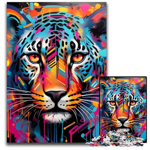 1000-teiliges Puzzle für Erwachsene, Leoparden-Graffiti, Karton-Puzzle, interaktives Familienspiel, Denksportaufgabe, Lernspielzeug, 26x38cm/10,23x14,96 Zoll von RZFWJL
