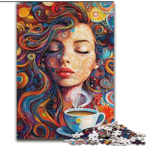 1000-teiliges Puzzle für Erwachsene, Mädchen trinkt Kaffee, Lernspiele, Heimdekoration ganze Familie (Größe 26x38cm) von RZFWJL