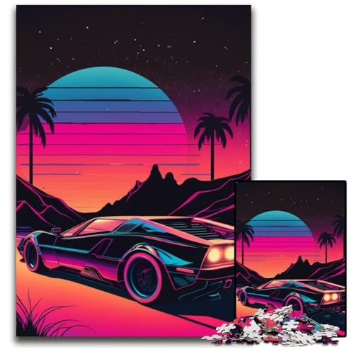 1000-teiliges Puzzle für Erwachsene, Neon-Retro-Auto-Puzzles für Erwachsene, Lernspielzeug für Jugendliche, Home-Office-Dekor, 50x75cm/19,68x29,52 Zoll 1000-teiliges Puzzle für Erwachsene, Neon-Retro-Auto-Puzzles für Erwachsene, Lernspielzeug für Jugendliche, Home-Office-Dekor, 50x75cm/19,68x29,52 Zoll von RZFWJL