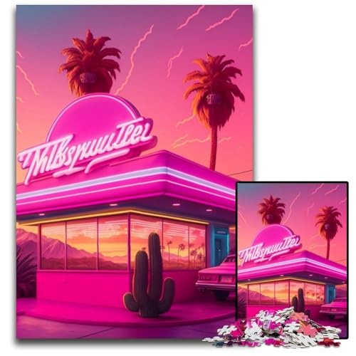 1000-teiliges Puzzle für Erwachsene, Neon-Retro-Landschaft, Holzpuzzle, anspruchsvolles Denkspiel für Teenager, unterhaltsames interaktives Spiel für die ganze Familie, 50x75cm/19,68x29,52 Zoll von RZFWJL