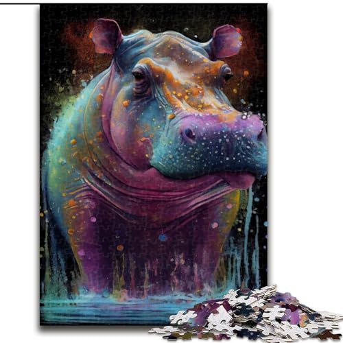 1000-teiliges Puzzle für Erwachsene, Nilpferd-Tuschemalerei-Puzzle aus Holz, lehrreiches und unterhaltsames Indoor-Spiel für die Heimdekoration, 1000 Teile(50x75cm) von RZFWJL