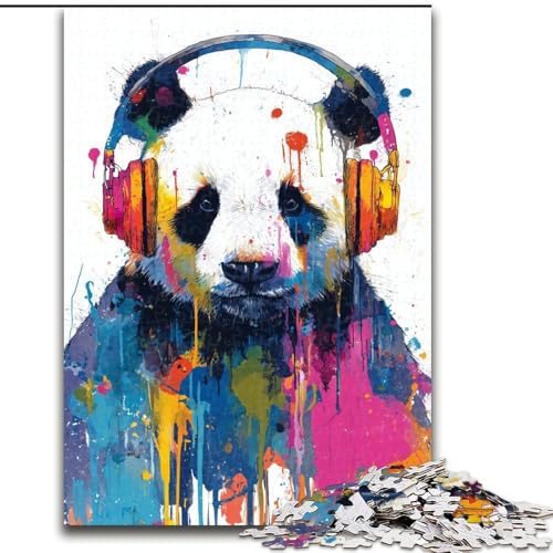1000-teiliges Puzzle für Erwachsene, Panda mit Kopfhörern, Lernspiele, Heimdekoration, ganze Familie (Größe 26x38cm) von RZFWJL