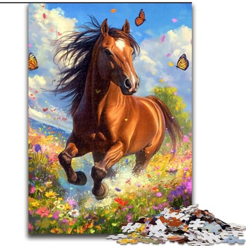 1000-teiliges Puzzle für Erwachsene, Pferd unter Blumen, Puzzle, Spiel für Erwachsene, Geschenk, Familien-Interaktives Spiel, Gehirn-Herausforderung, Geschenk, 50x75cm von RZFWJL