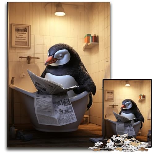 1000-teiliges Puzzle für Erwachsene, Pinguin liest Zeitung, Holzpuzzle, interaktives Familienspiel, Denksportaufgabe, Lernspielzeug, 50x75cm/19,68x29,52 Zoll von RZFWJL