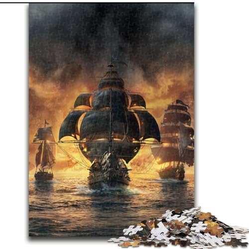 1000-teiliges Puzzle für Erwachsene, Piratenflotten-Puzzle aus Pappe, Familienbindungsaktivität, Heimdeko-Geschenk, Familienspielzeugspiel, 1000 Teile(26x38cm) von RZFWJL