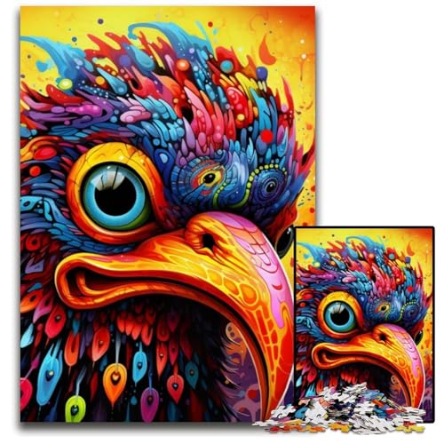 1000-teiliges Puzzle für Erwachsene, Psychedelischer Vogel, anspruchsvolle Puzzles, interaktives Familienspiel, DIY-Heimdekoration, Gehirn-Herausforderung, Geschenk, 26x38cm/10,23x14,96 Zoll von RZFWJL