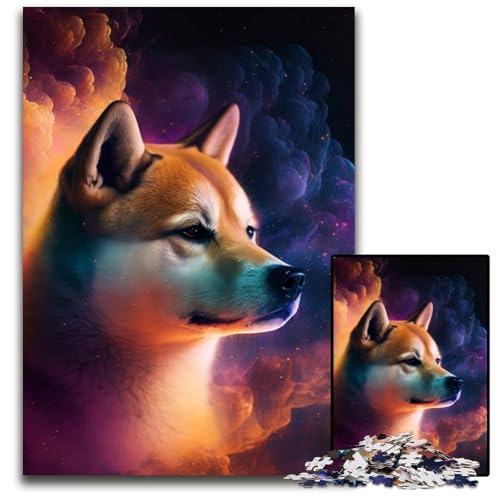 1000-teiliges Puzzle für Erwachsene, Shiba Inu-Nebel, Holzpuzzle, interaktives Familienspiel, Denksportaufgabe, Lernspielzeug, 50x75cm/19,68x29,52 Zoll von RZFWJL