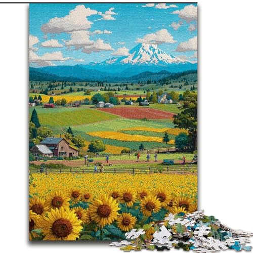 1000-teiliges Puzzle für Erwachsene, Sonnenblumenfeld, Lernspiele, Heimdekoration, ganze Familie (Größe 26x38cm) von RZFWJL