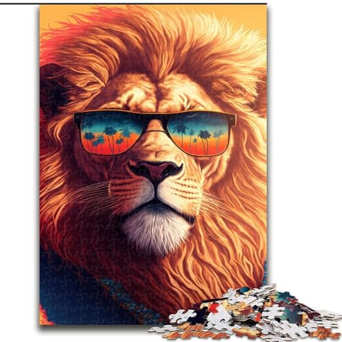 1000-teiliges Puzzle für Erwachsene, Sonnenbrille, Löwe, Puzzle aus Holz, Entspannung und Herausforderung, farbenfrohe Heimdekoration, Freunde, 1000 Teile(50x75cm) von RZFWJL