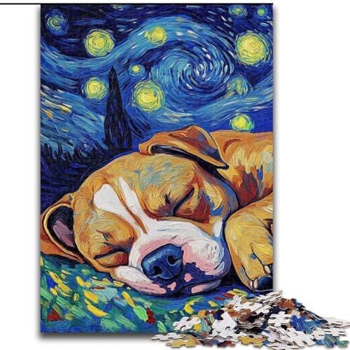 1000-teiliges Puzzle für Erwachsene, Staffordshire Bull Terrier, Nachthimmel-Puzzle aus Holz, lehrreiches und unterhaltsames Indoor-Spiel für die Heimdekoration, 1000 Teile(50x75cm) von RZFWJL